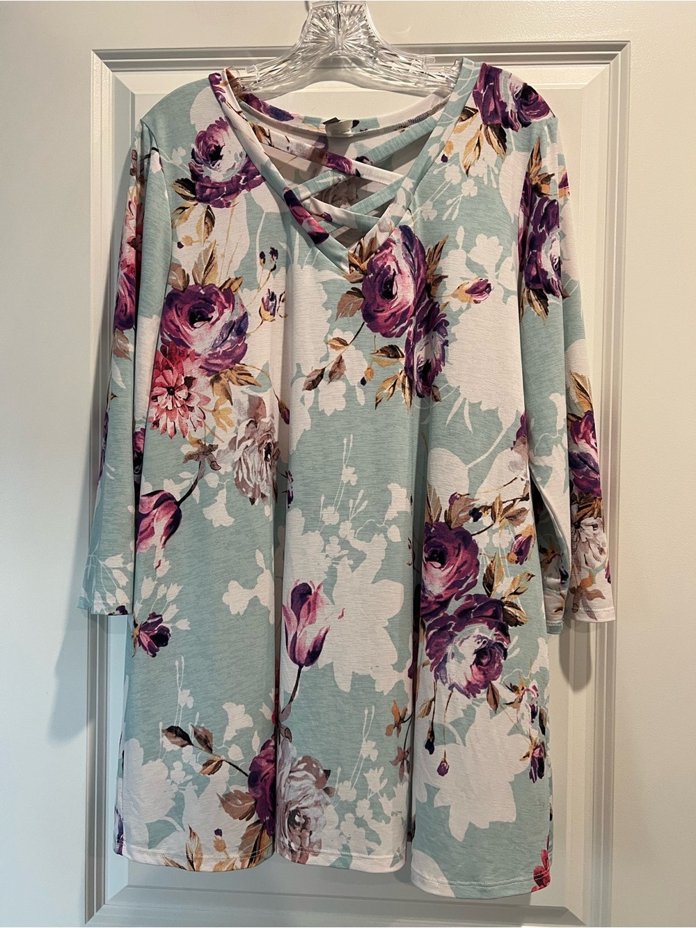 Honeyme Curvy Floral Crisscross V-Neck Tunic